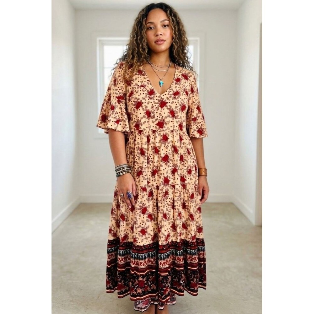 Faithfull The Brand Melia Midi Dress in Rose Garden Print- XL